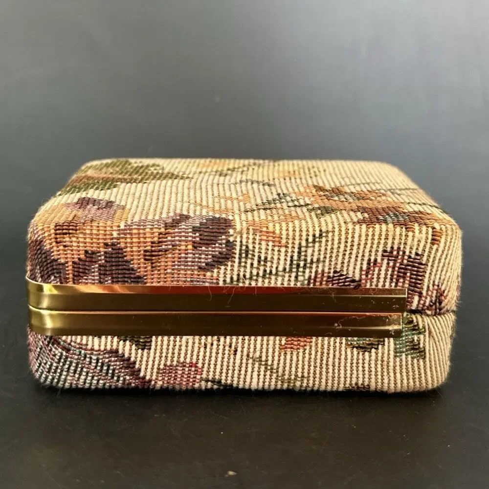 Vintage Tapestry Jewelry Box Travel Case Floral Needlepoint Coquette Case Holder